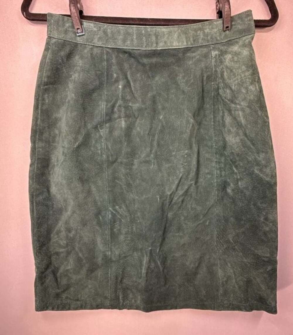 Vintage Leather 100% Vintage Green Mini Skirt Leather Skirt Size 9/10 Concert Go
